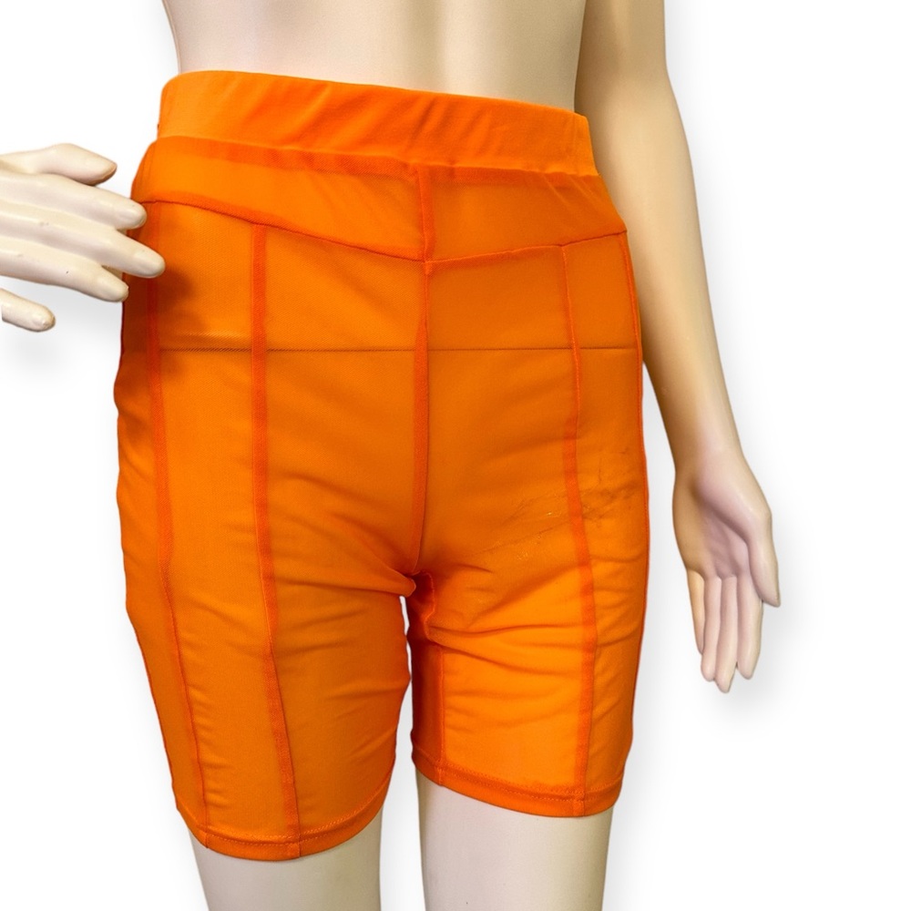 Orange sheer Overlock Stitch Detail Bike Shorts